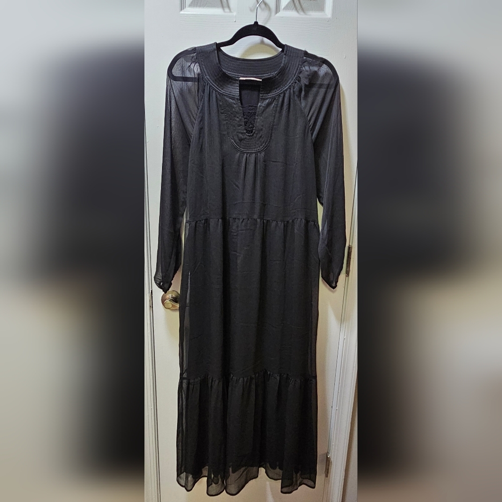 Soft Surroundings Black Long Sleeve Sheer Dress Size M